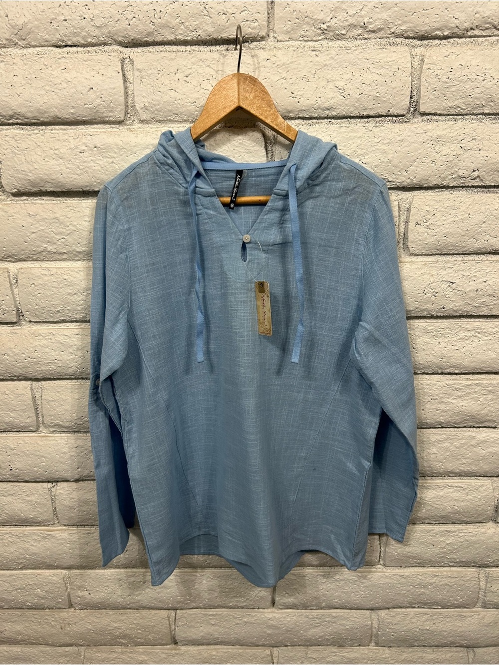 North River Blue Hooded Pullover Size M Lightweight Roll Tab Sleeves Summer‎